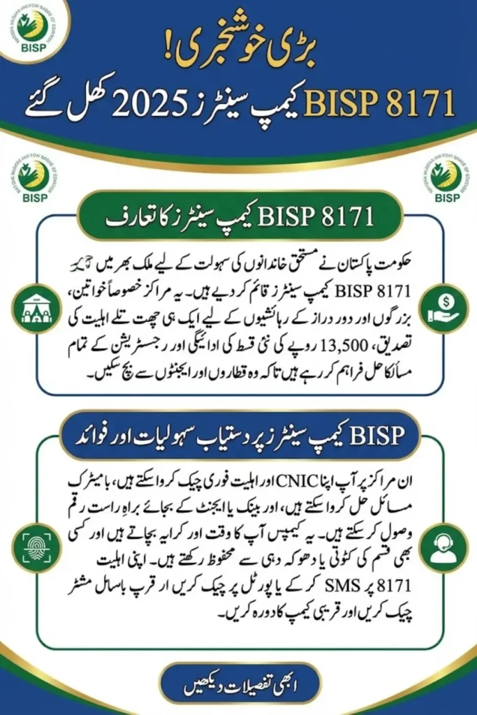 BISP 8171 Camp Centers Now Open 2025 Check Eligibility, Payment Updates and Services